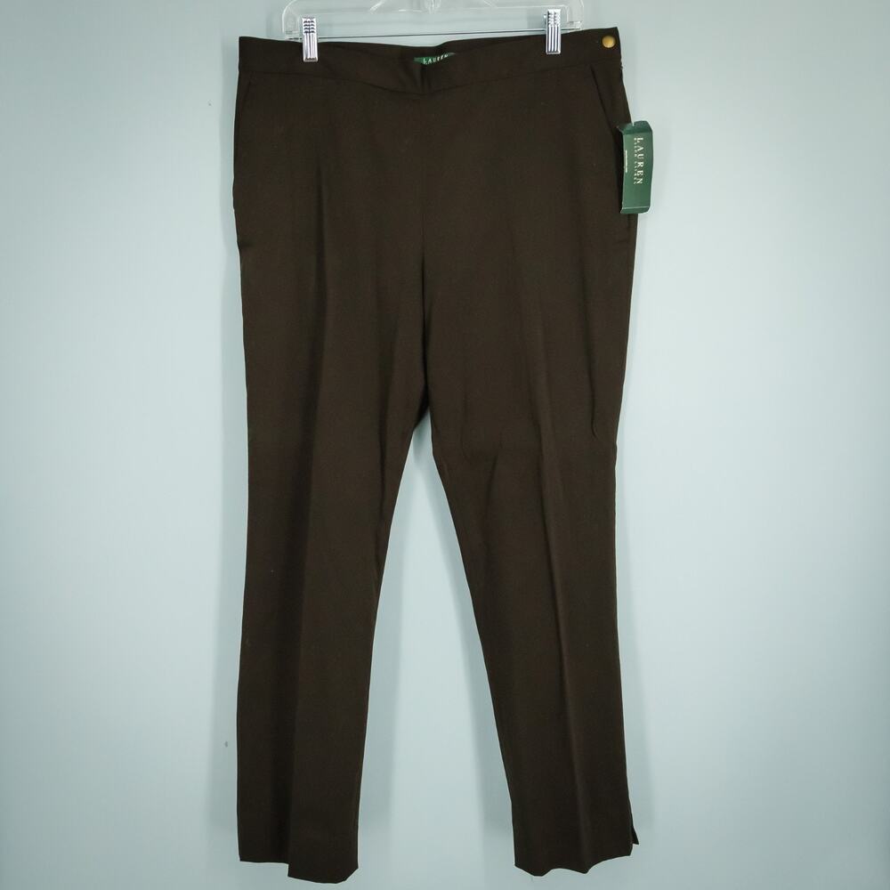 Lauren Ralph Lauren Size 14 Brown Spring Classic Straight Leg Cotton Blend Pants - Picture 2 of 8
